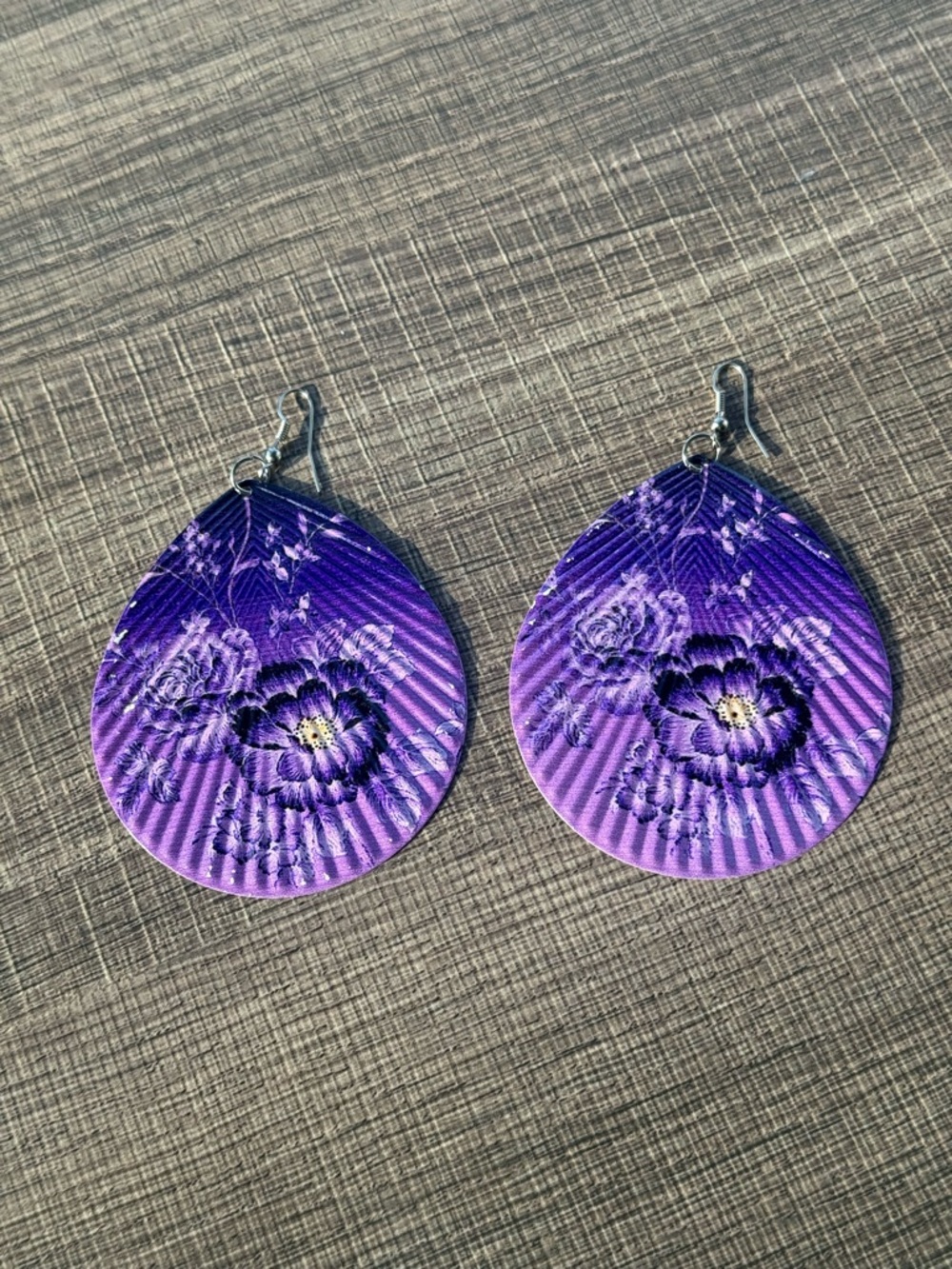 Handmade Purple Floral Teardrop Dangle Earrings Lightweight